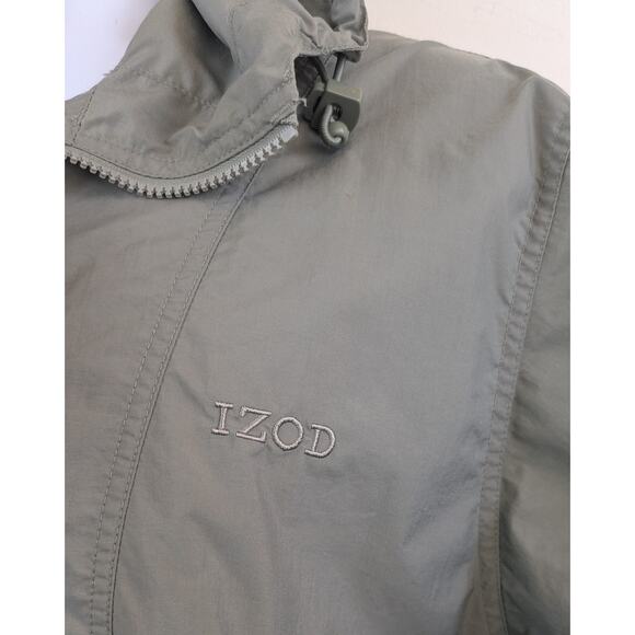 IZOD Golf Mens Windbreaker Jacket Large Green Hooded Multi Pocket Lightweight - Picture 3 of 11